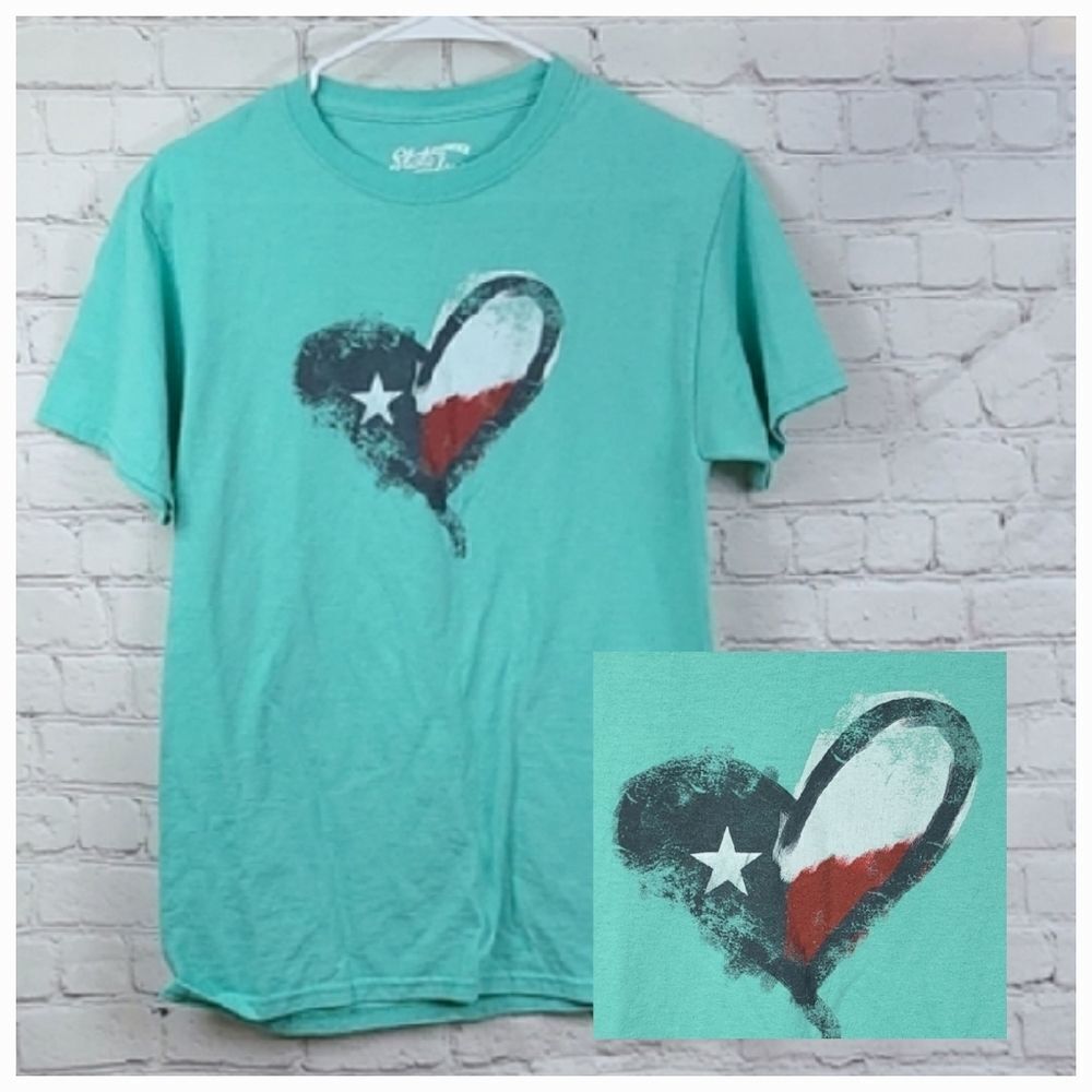 Texas Heart Tee Mint Green Short Sleeve Classic Knit T-shirt Lone Star State